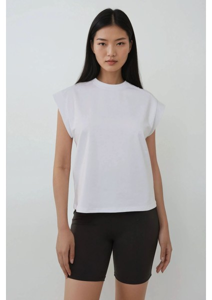 Kadın Bisiklet Yaka Basic T-Shirt White indirimleri