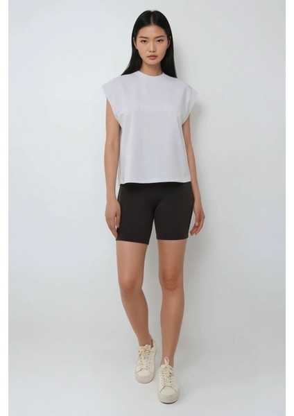 Kadın Bisiklet Yaka Basic T-Shirt White