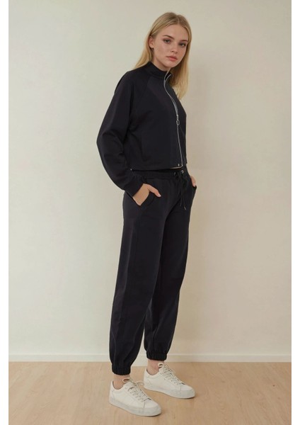 Kadın Fermuarlı Hoodie & Eşofman Altı İkili Takım Blue