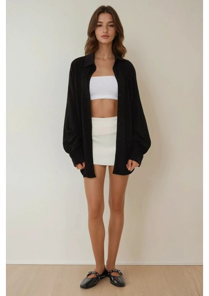 Kadın Düğmeli Oversize Gömlek Black
