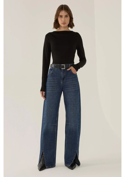 Kadın Dushku Kayık Yaka Uzun Kollu Siyah