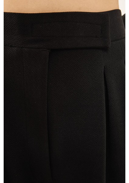 Kadın Cırt Cırt Kapamalı Yüksek Bel Pileli Wide Leg Pantolon Black