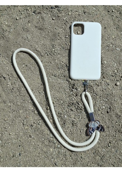 Tüm Kılıflara Uyumlu Ekru Kelebek Telefon Boyun Askısı modelleri