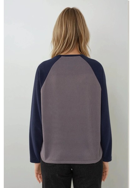 Kadın Bisiklet Yaka Raglan Uzun Kol Waffle Üst Grey