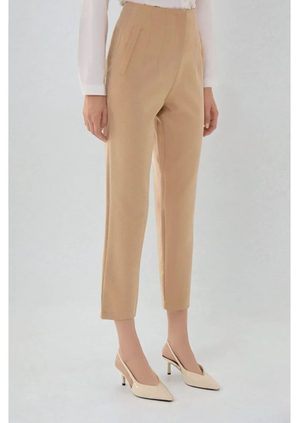 Kadın Yüksek Bel Cigarette Pantolon Natural