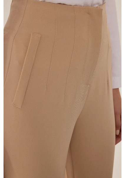 Kadın Yüksek Bel Cigarette Pantolon Natural