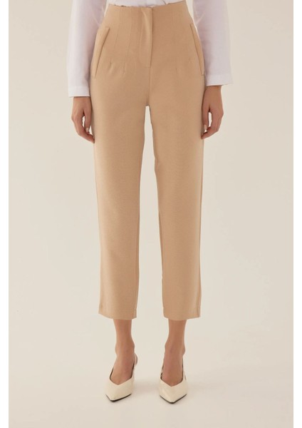 Kadın Yüksek Bel Cigarette Pantolon Natural