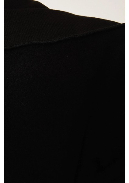 Kadın Extra Oversize Kapüşonlu Kalın Polarlı Hoodie Black