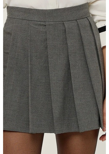 Kadın Pileli Mini Etek Grey
