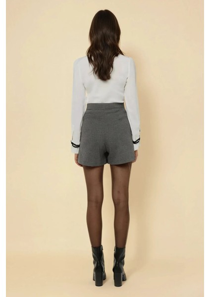 Kadın Pileli Mini Etek Grey