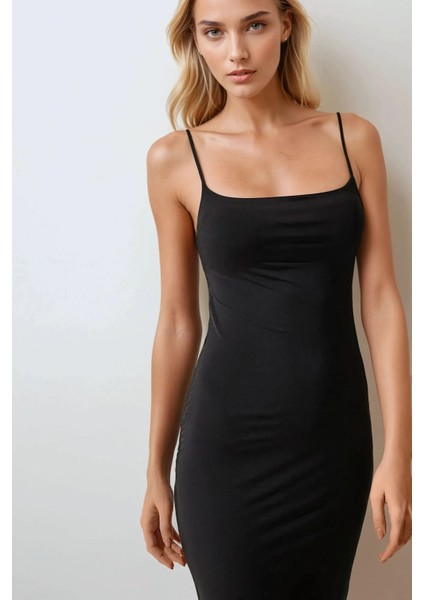 Kadın Kare Yaka Bodycon Sandy Mini Elbise Black