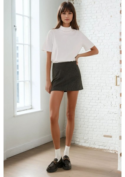 Kadın Çizgili Mini Etek Grey