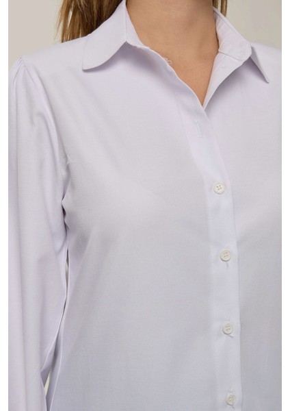 Kadın Klasik Uzun Kollu Pamuklu Gömlek White