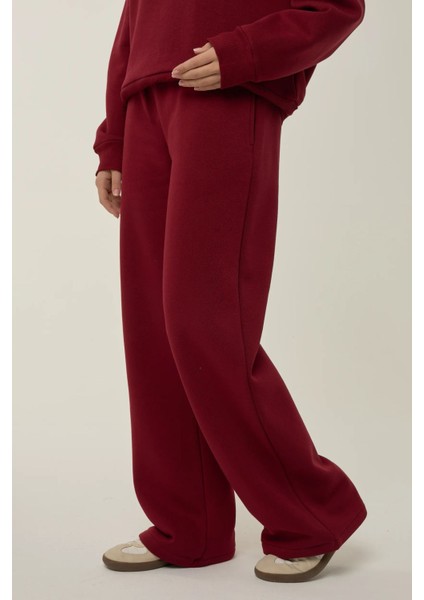 Kadın Bağlama Detaylı Lastik Bel Geniş Paça Eşofman Altı Red indirimleri