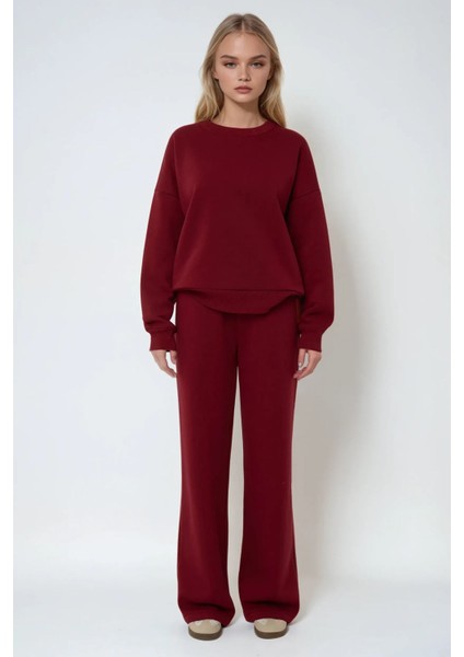 Kadın Bağlama Detaylı Lastik Bel Geniş Paça Eşofman Altı Red