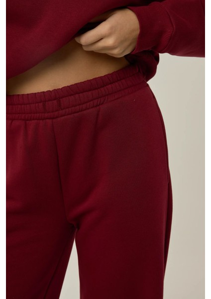 Kadın Bağlama Detaylı Lastik Bel Geniş Paça Eşofman Altı Red