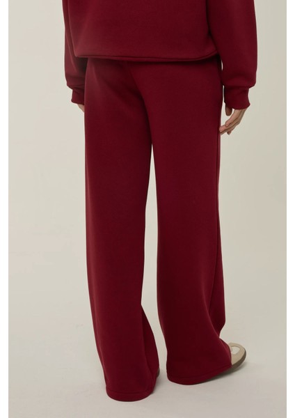 Kadın Bağlama Detaylı Lastik Bel Geniş Paça Eşofman Altı Red