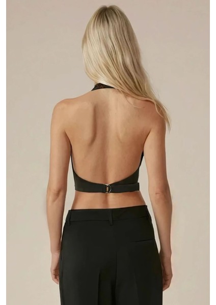 Kadın V Yaka Kolsuz Yelek Black