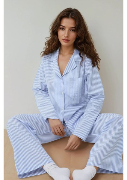 Kadın Çizgili Pamuklu Pijama Takımı Multicolor