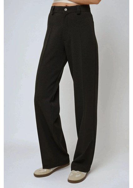 Kadın Yüksek Bel Straight Kumaş Pantolon Siyah