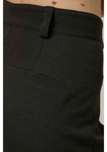 Kadın Yüksek Bel Straight Kumaş Pantolon Siyah