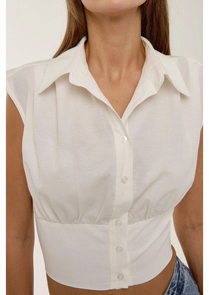 Kadın Crop Gömlek Natural