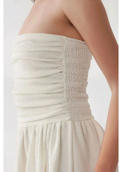 Kadın Straplez Fırfırlı Arkası Gipeli Mini Elbise White