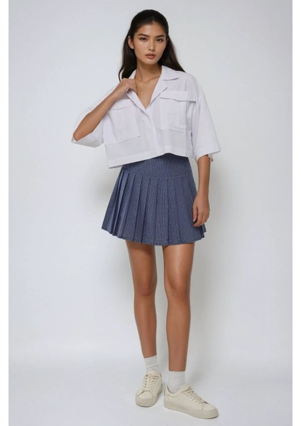 Kadın Zarf Cepli Kısa Gömlek White