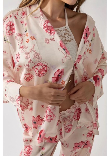 Kadın Baskılı Saten Pijama Takımı Multicolor