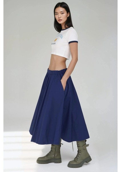 Kadın A-Form Fit Maxi Etek Blue