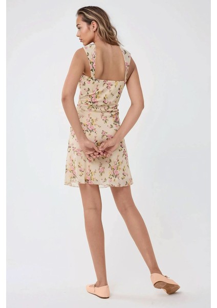 Kadın Kalp Yaka Puantiyeli Mini Tül Elbise Pink