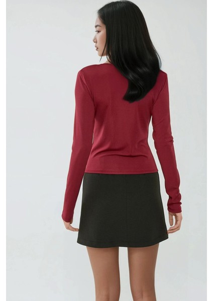 Kadın Degaje Yaka Omzu Vatkalı Bluz Red