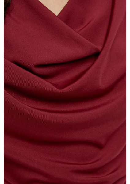 Kadın Degaje Yaka Omzu Vatkalı Bluz Red