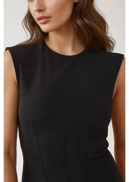 Kadın Bisiklet Yaka Pensli Mini Elbise Black