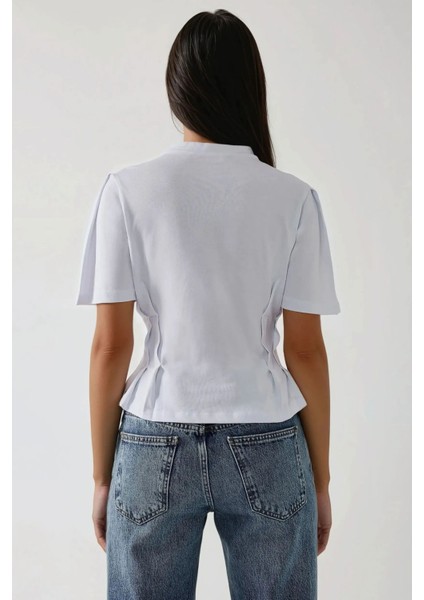 Kadın Fitted Bisiklet Yaka Tişört White