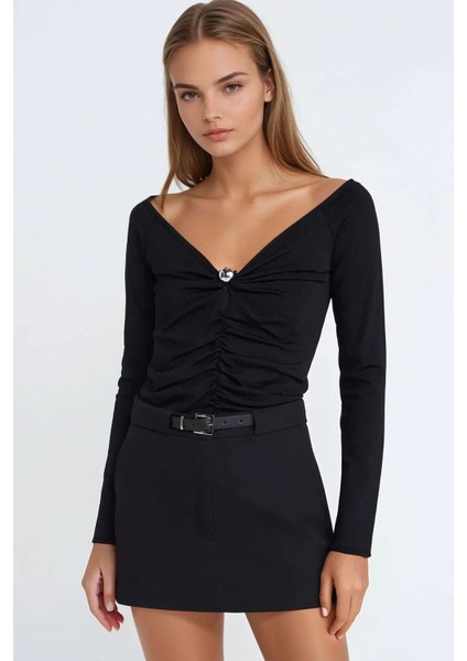 Kadın Mini Düz Şort Etek Black