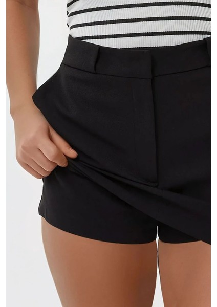 Kadın Mini Düz Şort Etek Black