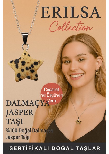Sertifikalı Yıldız Model Dalmaçya Jasper Doğal Taş Kolye – Enerji Denge ve Koruma Taşı