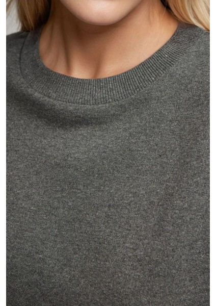 Kadın Oversize Bisiklet Yaka Basic Sweatshirt Arduvaz Grisi