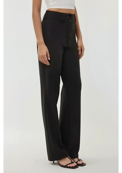 Kadın Yüksek Bel İspanyol Paça Pantolon Black
