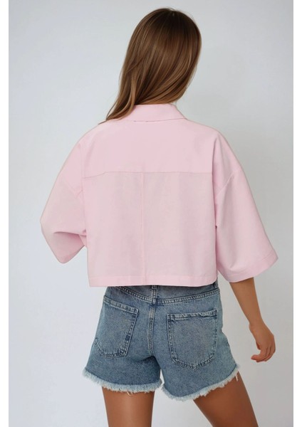 Kadın Zarf Cepli Kısa Gömlek Pink