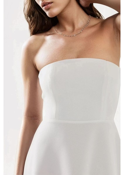 Kadın Straplez Midi A-Form Elbise White
