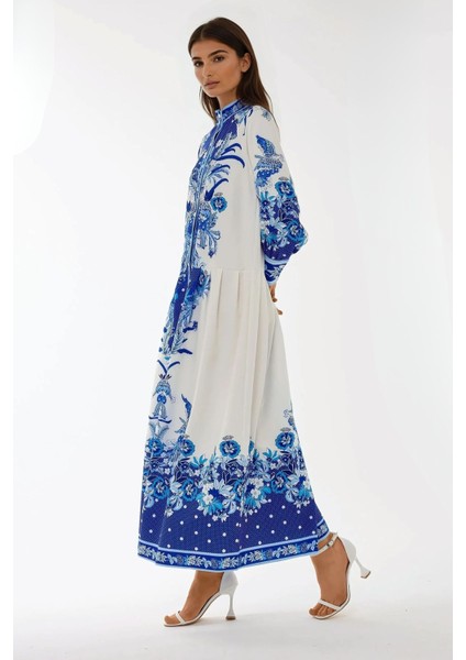 Kadın Baskılı Uzun Kol Modest Elbise Multicolor