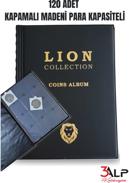 Lion 120 Gözlü Kapamalı Madeni Para Albümü, Siyah renk