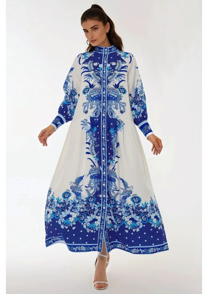 Kadın Baskılı Uzun Kol Modest Elbise Multicolor