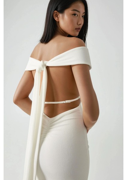 Kadın Kalp Yaka Maxi Elbise White