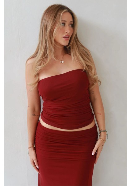 Kadın Ilma Slim Fit Çok Yönlü Bluz Bordo Kırmızı