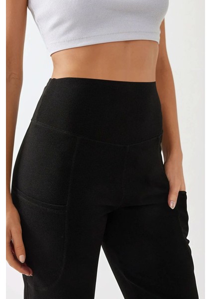 Kadın Yüksek Bel Geniş Paça Krep Pantolon Black