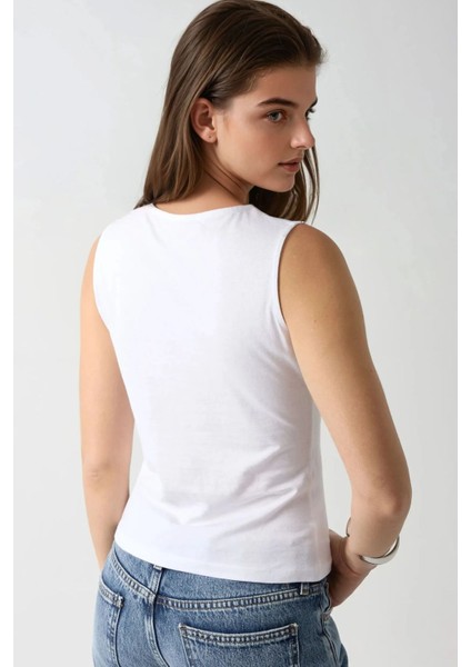 Kadın Slim Fit Baskılı Bisiklet Yaka Pamuklu T-Shirt Çok Renkli