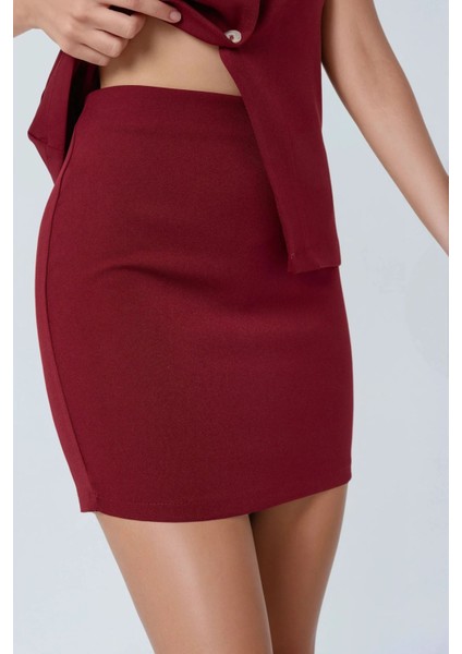 Kadın Yüksek Bel Dordo Mini Kalem Etek Red
